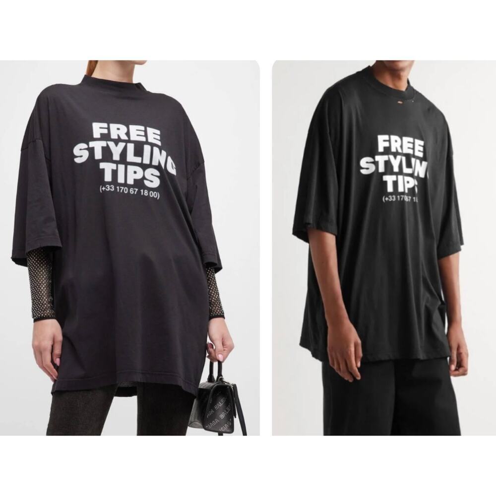 BALENCIAGA Oversized Baggy Distressed Printed Tee Free Styling Tips Hotline NWT